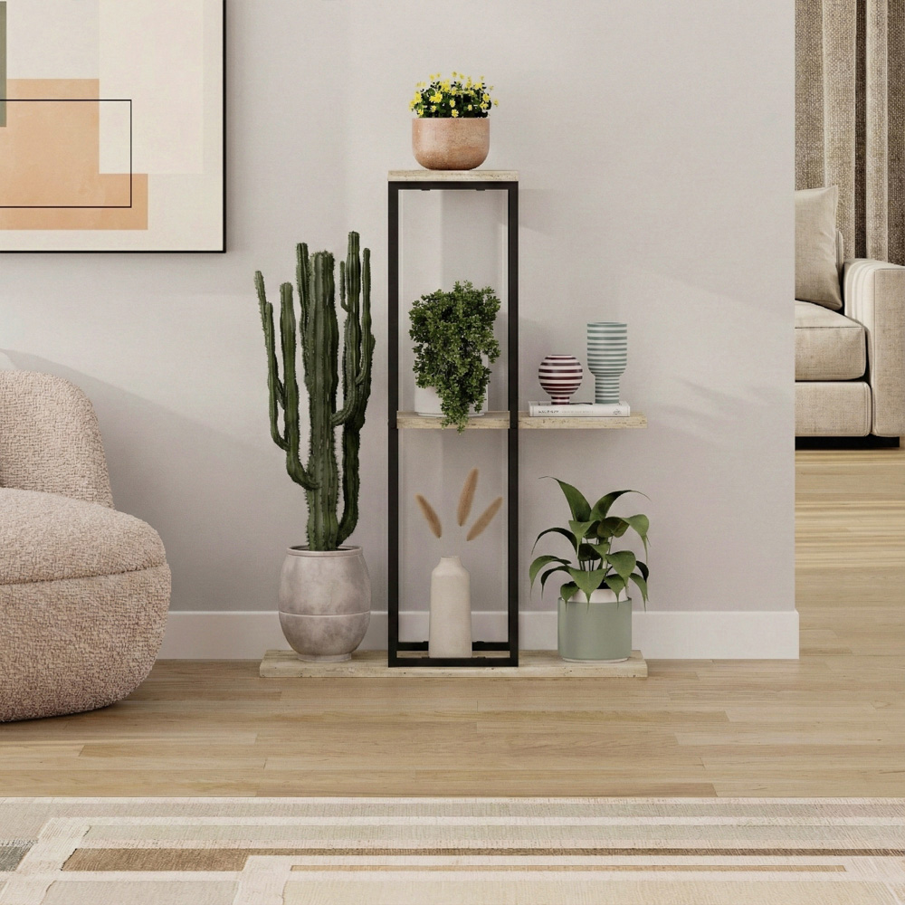 Decortie Vetra 3 Shelf Travertine Plant Stand Image 3