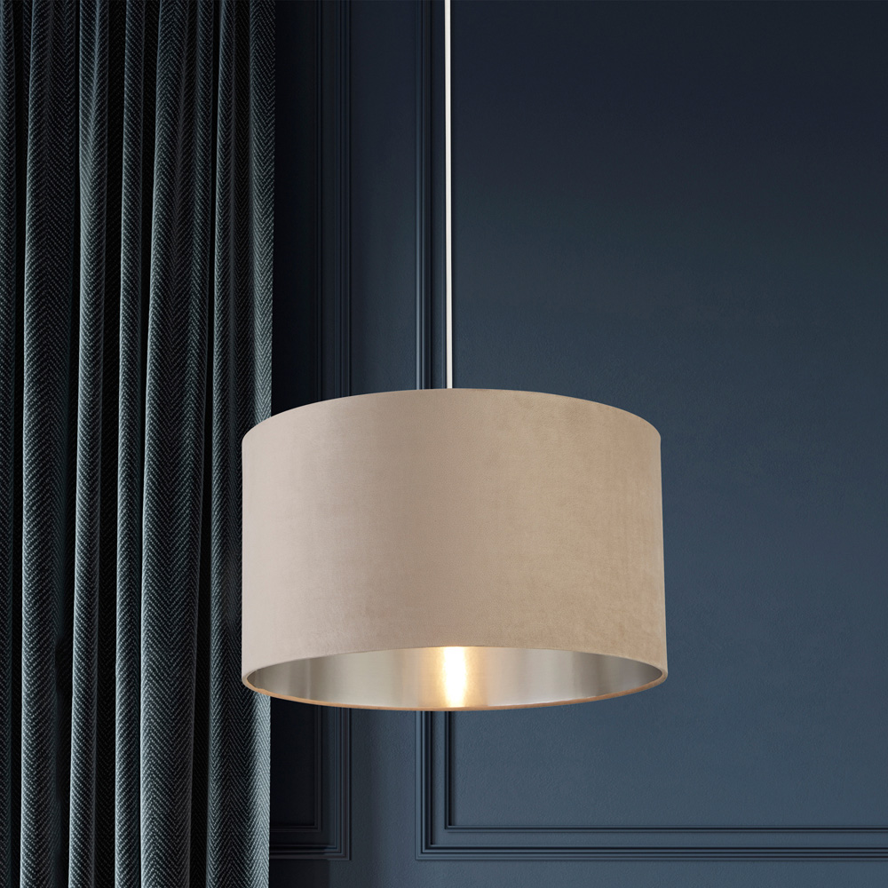 Lighting Collection Taupe Silver Inner Velvet Drum Shade 45cm Image 2