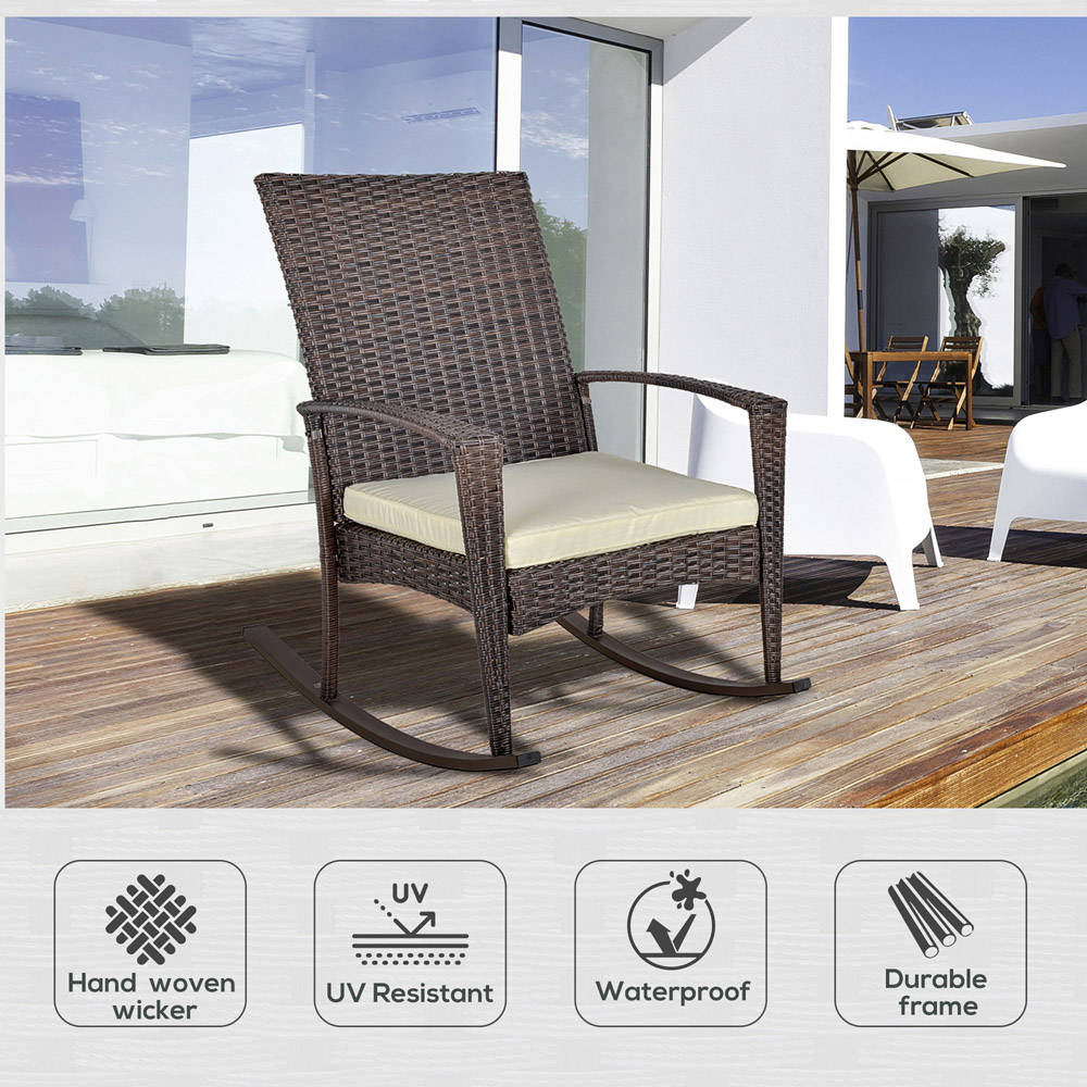 Outsunny Brown PE Rattan Rocking Chair with Cushion Image 4