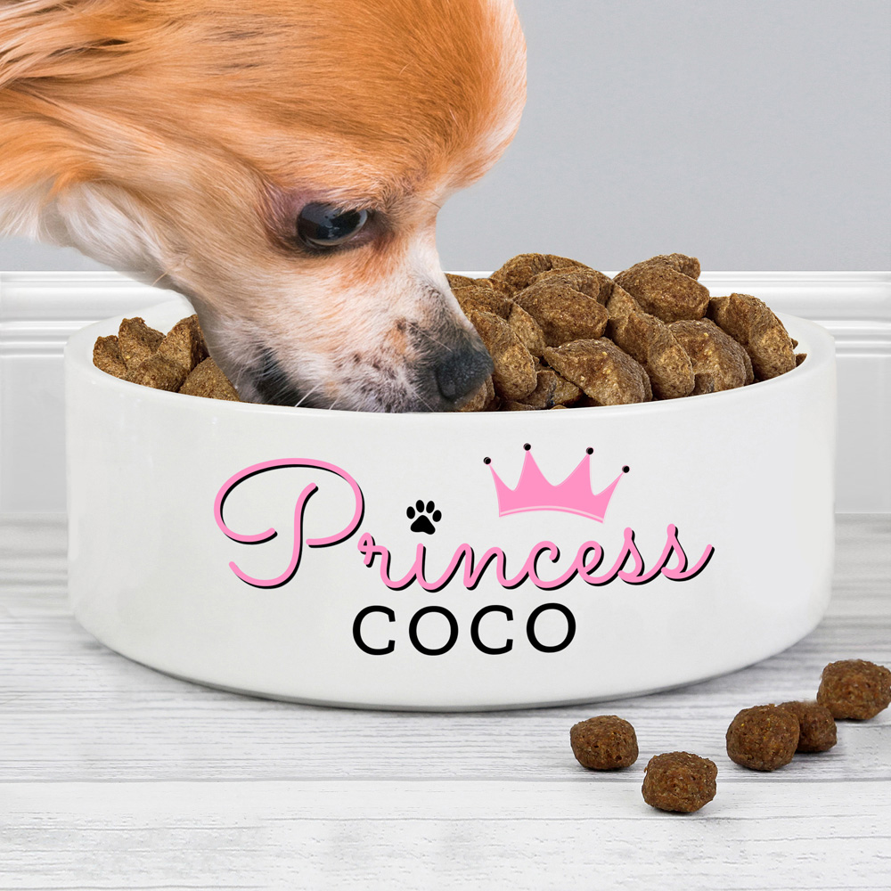 Personalised Memento Princess Medium Ceramic White Pet Bowl 14cm Image 3