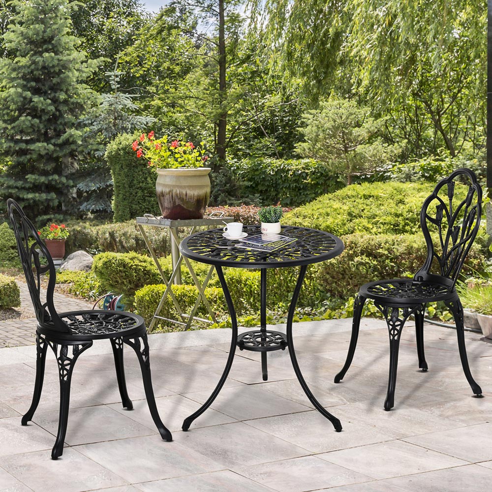 Outsunny 2 Seater Black Aluminium Bistro Set Image 1