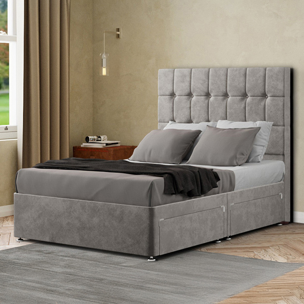 Portland Venezia Super King Size Silver Plush Divan Bed with 2 Drawer and Headboard Image 1