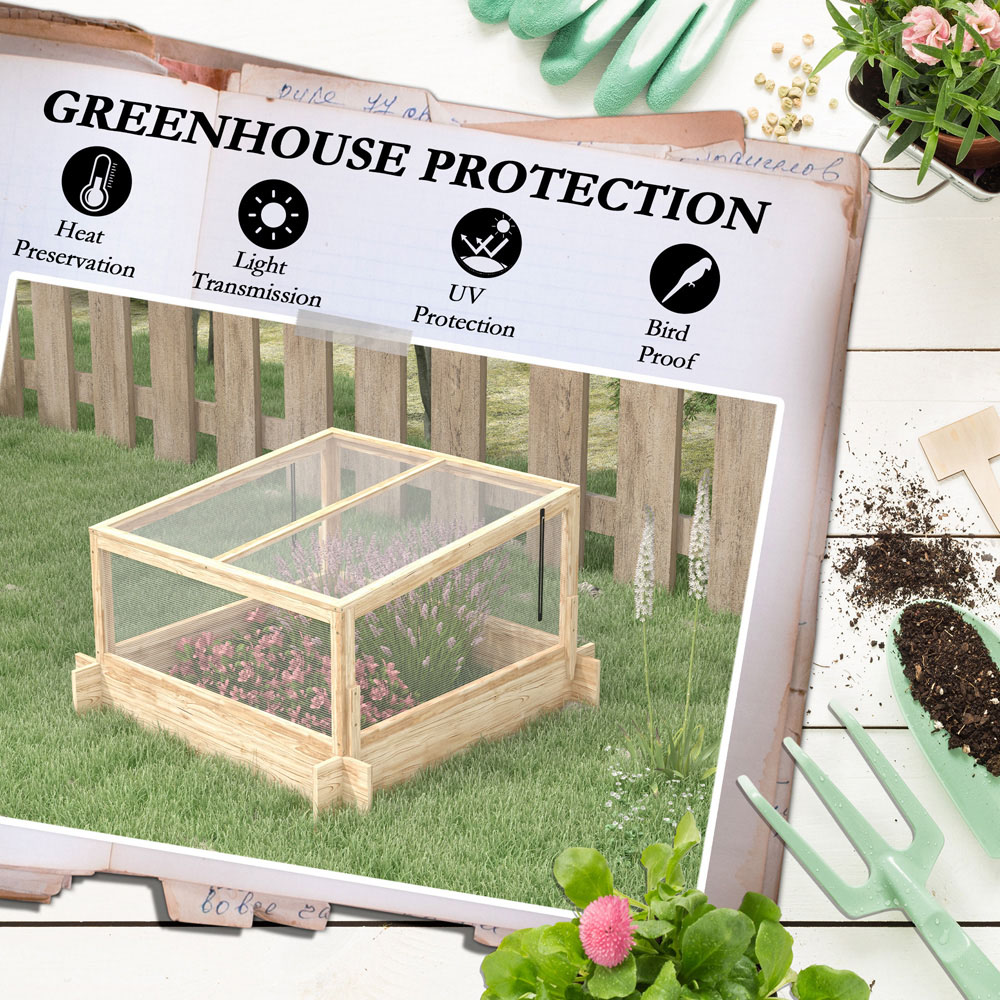 Outsunny Natural Wood Effect Raised Bed Garden Box Planter with Greenhouse Image 5