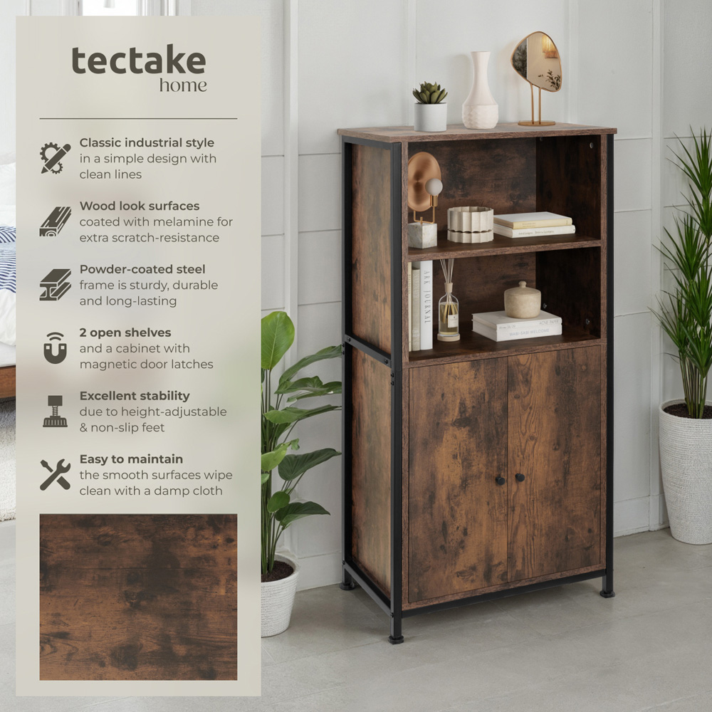 Tectake Doncaster 2 Door 2 Shelf Rustic Dark Wood Display Cabinet Image 3