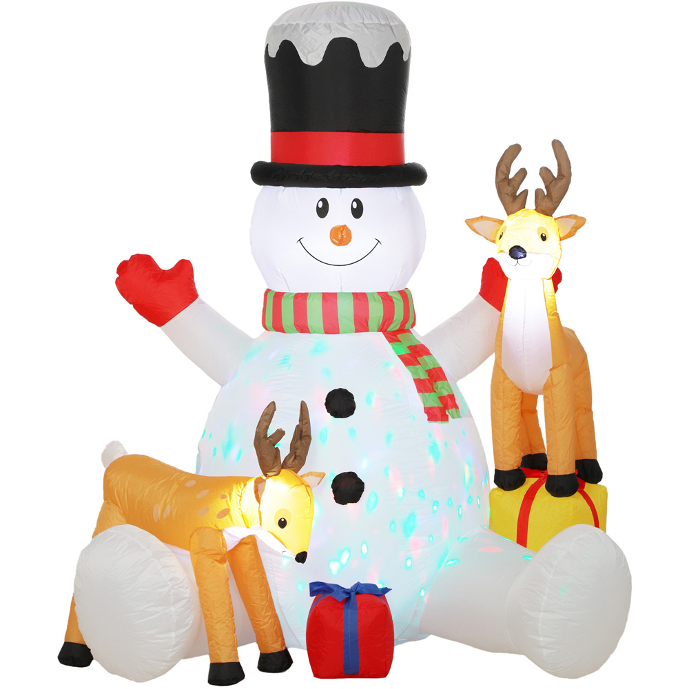 Outsunny 10 LED Giant Snowman with 2 Reindeer Inflatable Outdoor Christmas Decoration 7ft Image 2