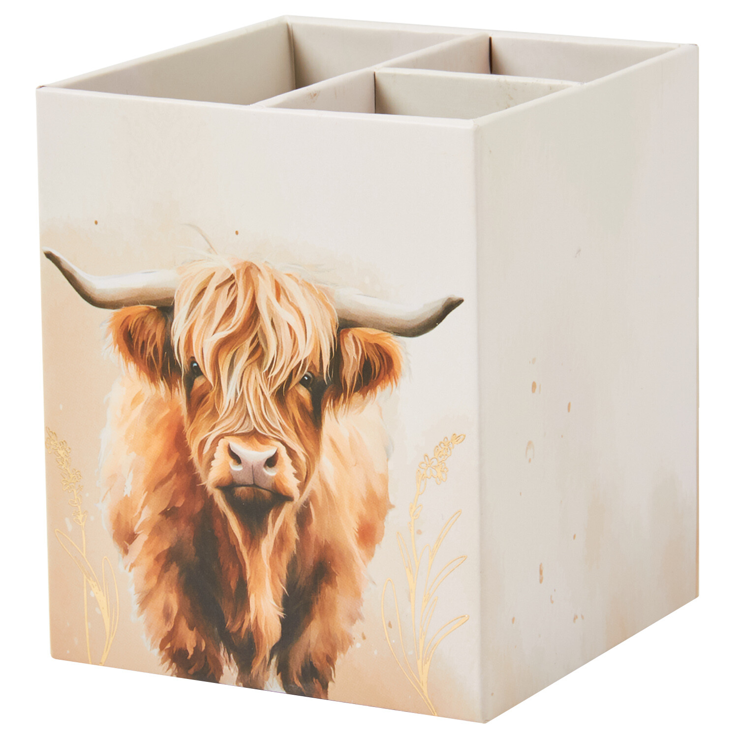 Highland Cow Pen Pot Cream and Brown Image 2