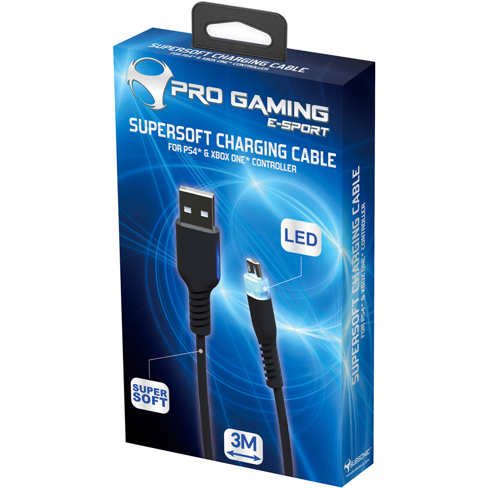 Subsonic Pro Gaming PS4 and Xbox One Controller Supersoft LED Charging Cable 3m Image 2