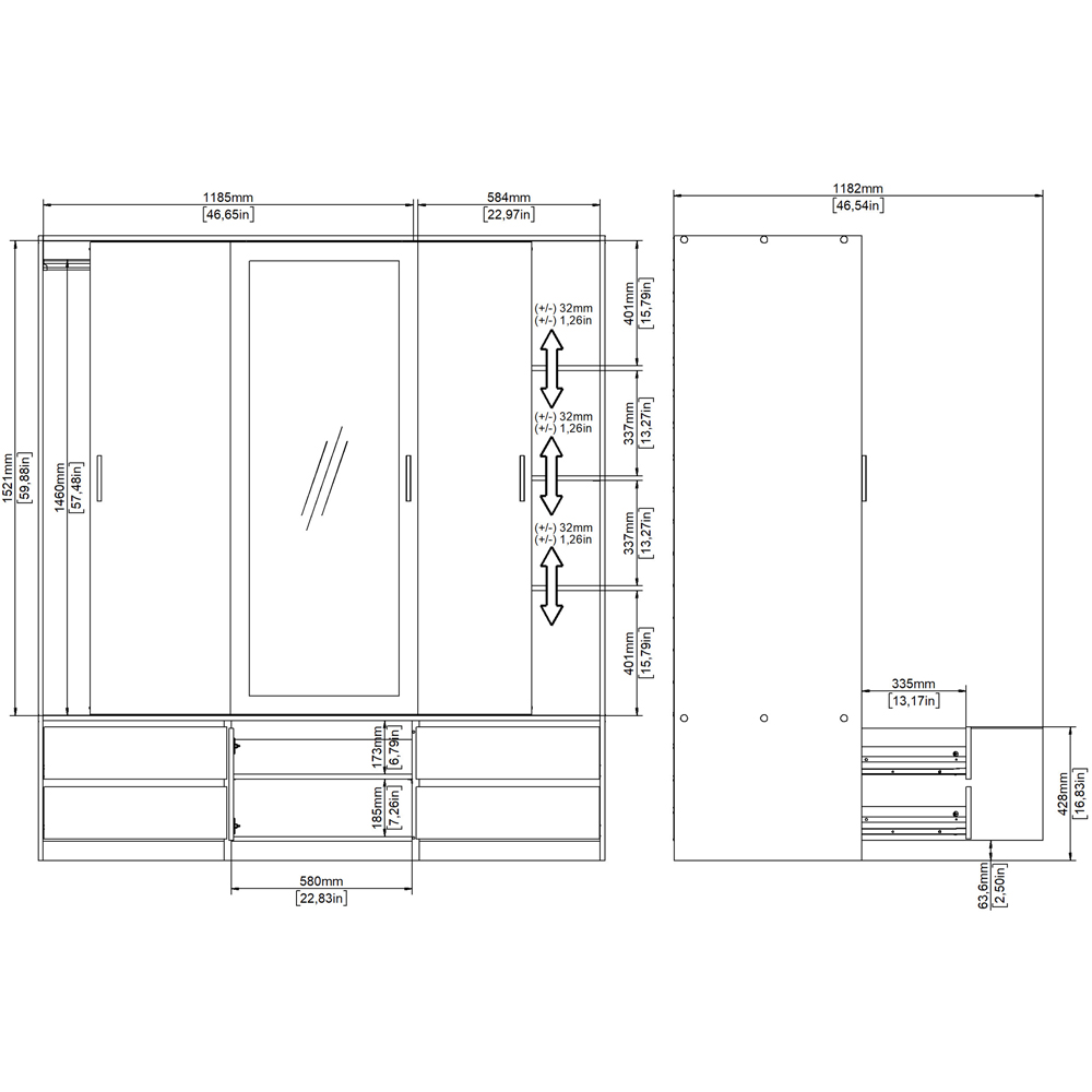 Florence 4 Door 4 Drawer Jackson Hickory Oak Sliding Wardrobe Image 9