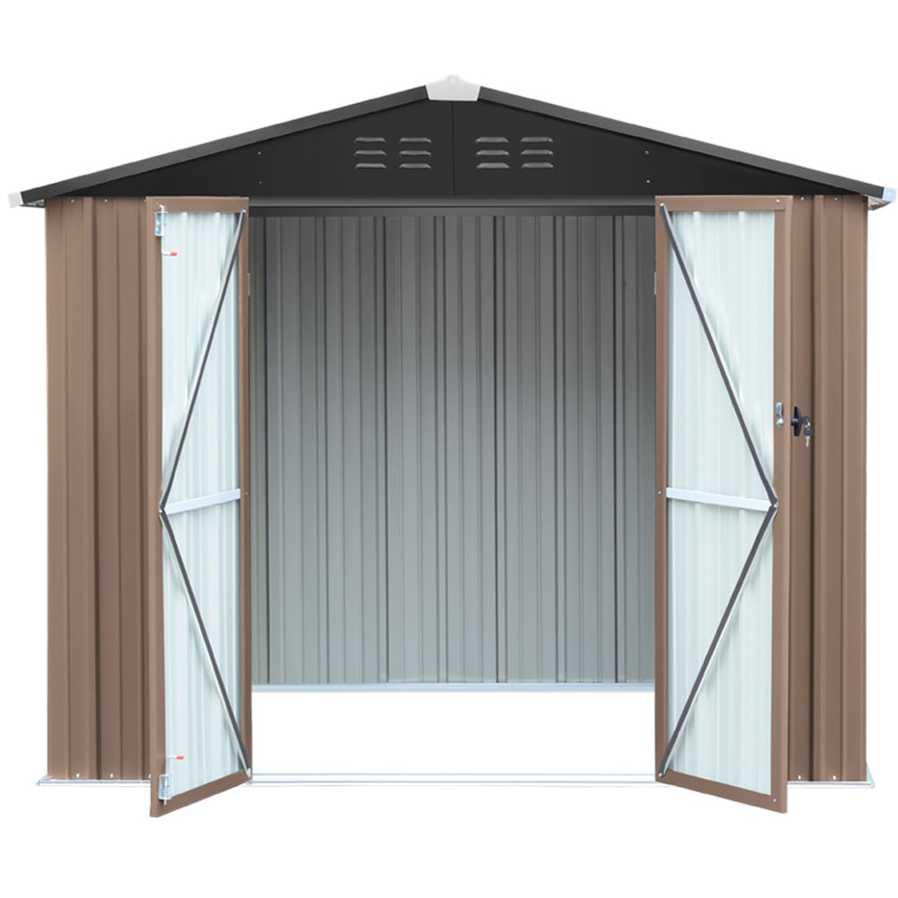 Living and Home 7.4 x 5.9ft Brown Weather Resistant Steel Tool Shed Image 4