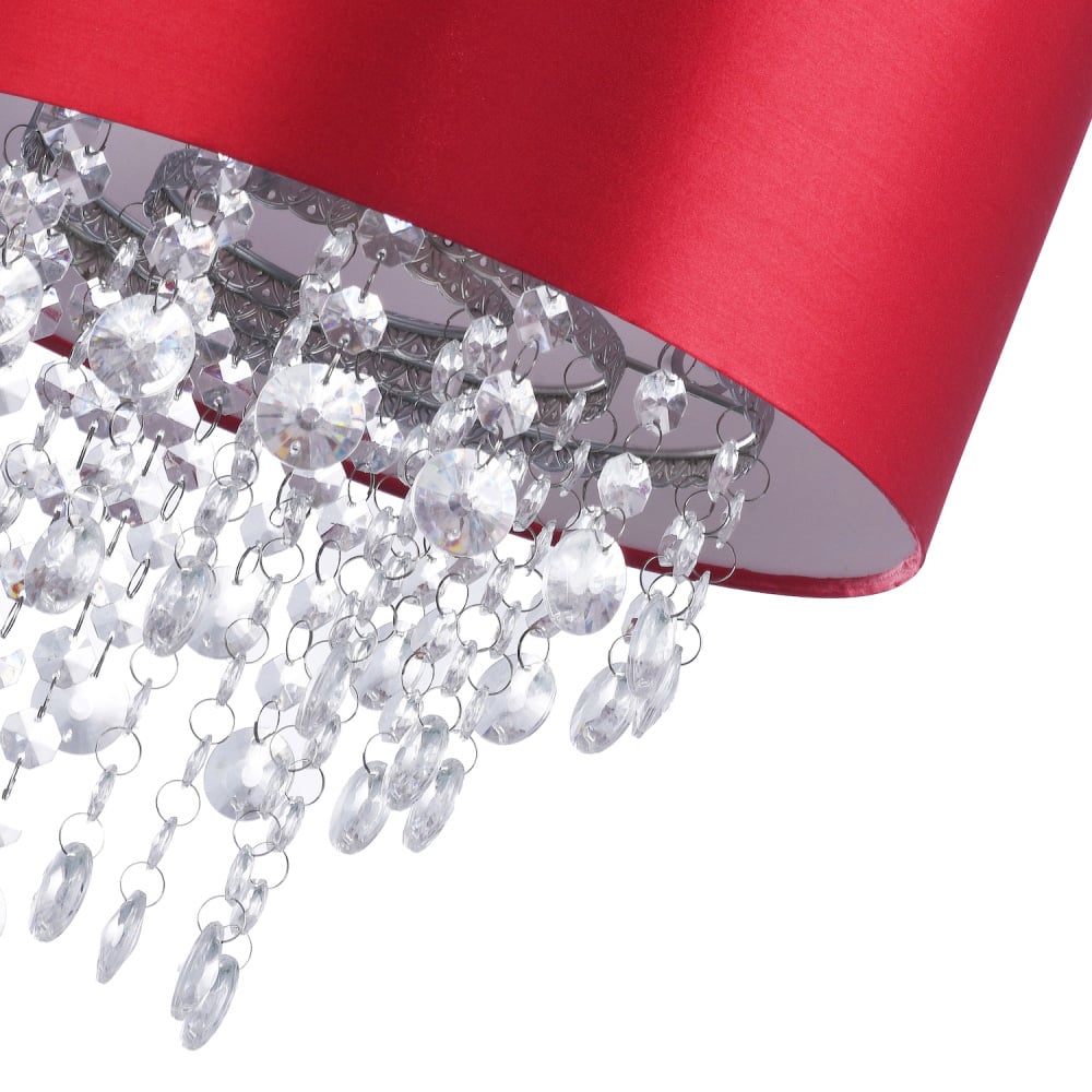 Happy Homewares Red Satin Fabric Transparent Acrylic Droplets Pendant Shade Image 5