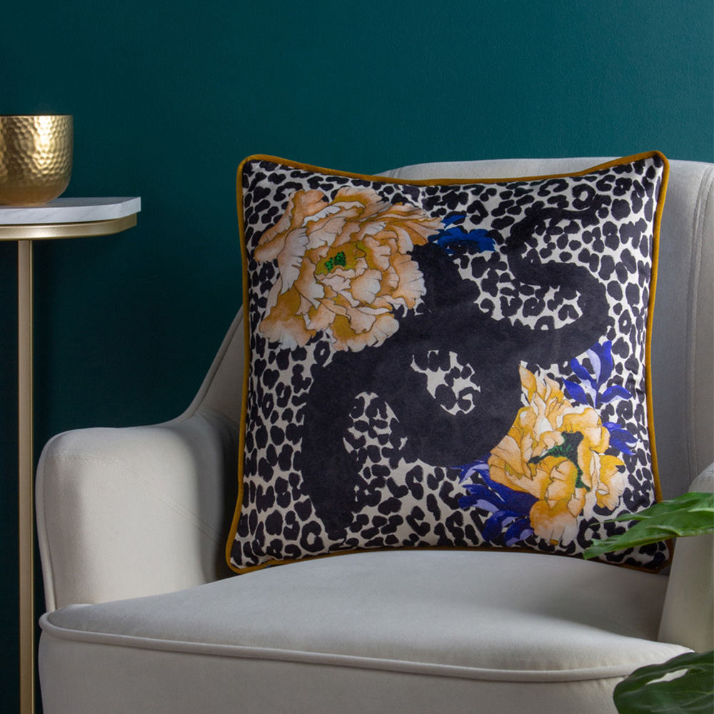 furn. Serpentine Ochre and Blue Animal Print Cushion Image 2