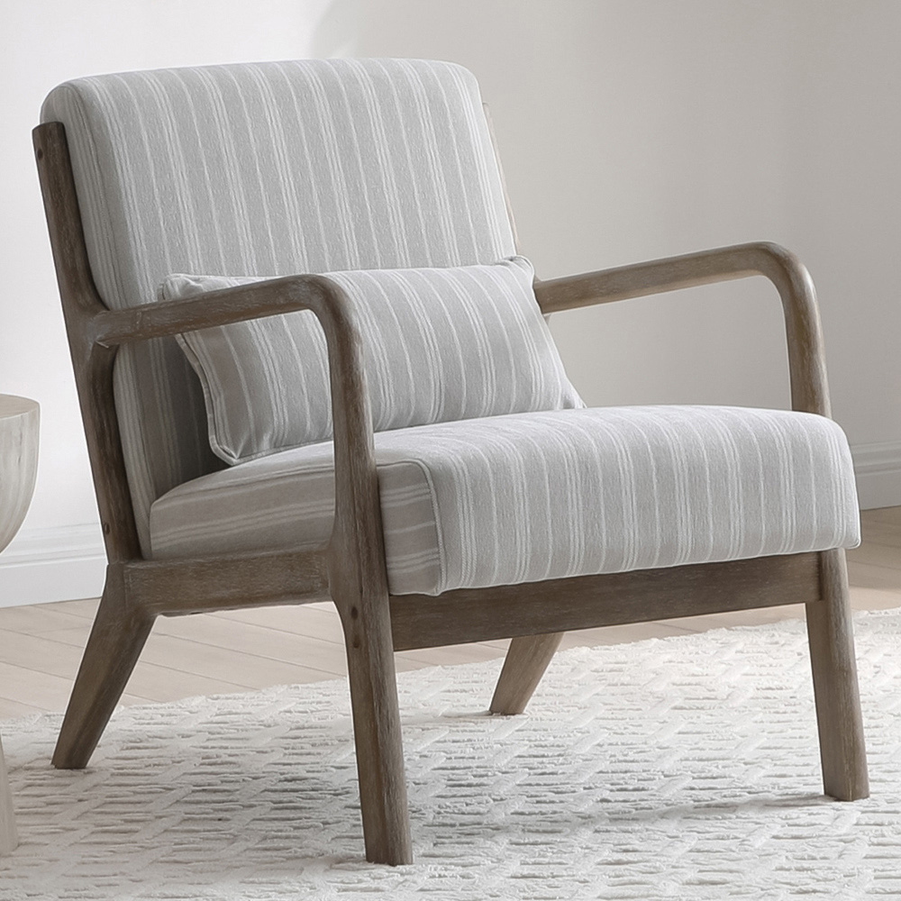 Otis Natural Stripe Chenille Light Frame Static Armchair with Bolster Cushion Image 1