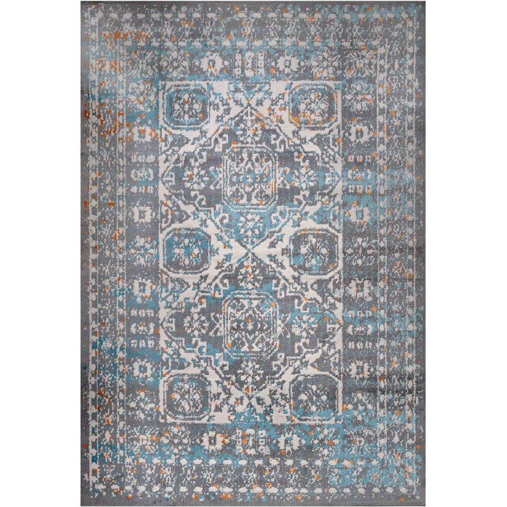 Kukoon Grey and Blue Traditional Medallion Bordered Rug 150 x 80cm Image 1