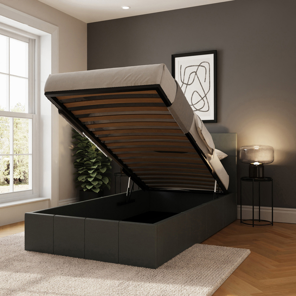 GFW Single Grey Faux Leather End Lift Ottoman Bed with Memory Pocket Spring Mattress Image 9