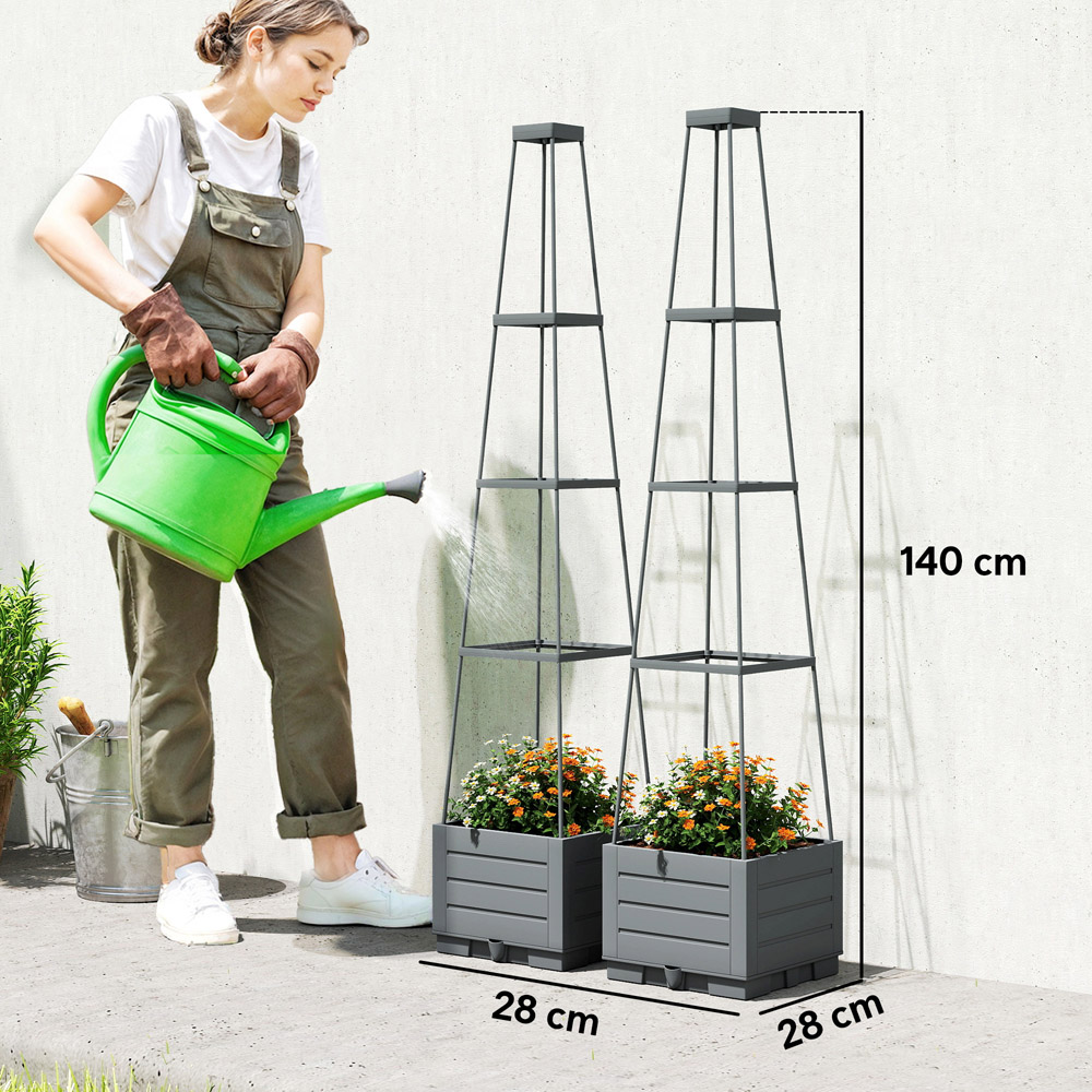 Outsunny Grey Raised Garden Bed with Trellis and Removable Drainage Tray 12L 2 Pack Image 9