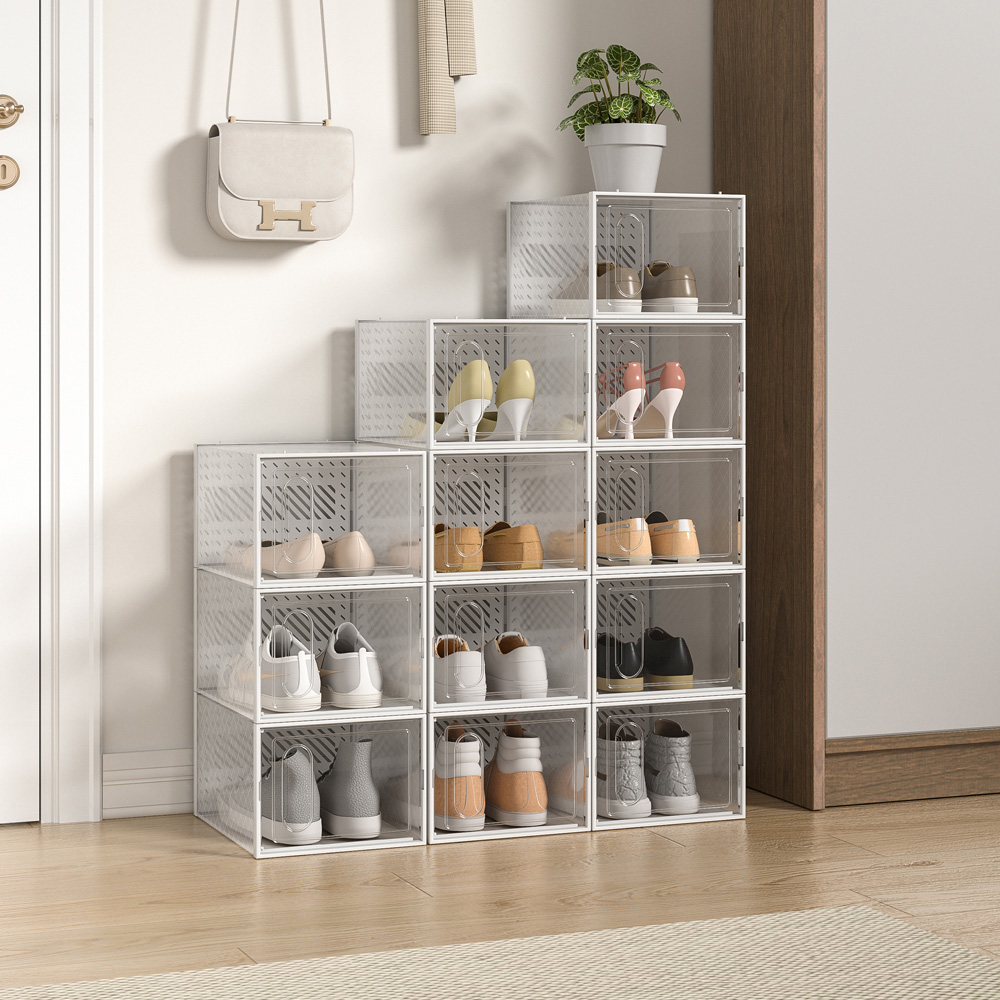 H&O Direct White Stackable Plastic Shoe Storage Box with Magnetic Door 12 Pack Image 6