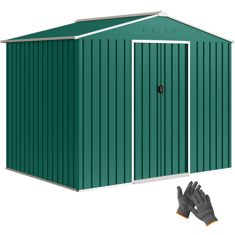 Outsunny 7.4 x 5.3ft Green Galvanised Steel Garden Storage Shed Image 3