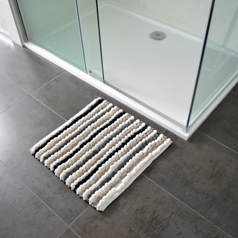 Allure Bath Fashions California Monochrome Striped Square Chunky Bobble Bath Mat 50 x 50cm Image 2