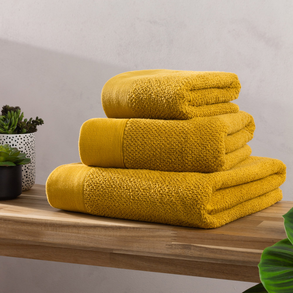 furn. Textured Cotton Ochre Hand and Bath Towels Set of 4 Image 2