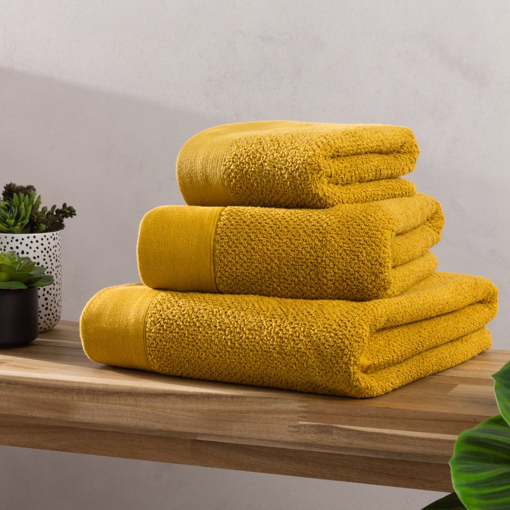 furn. Textured Cotton Ochre Hand Towels and Bath Sheets Set of 4 Image 2
