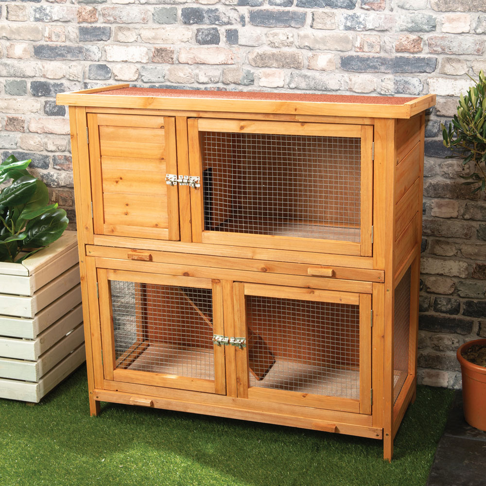 Brown Double Level Pet Hutch with Base Image 5