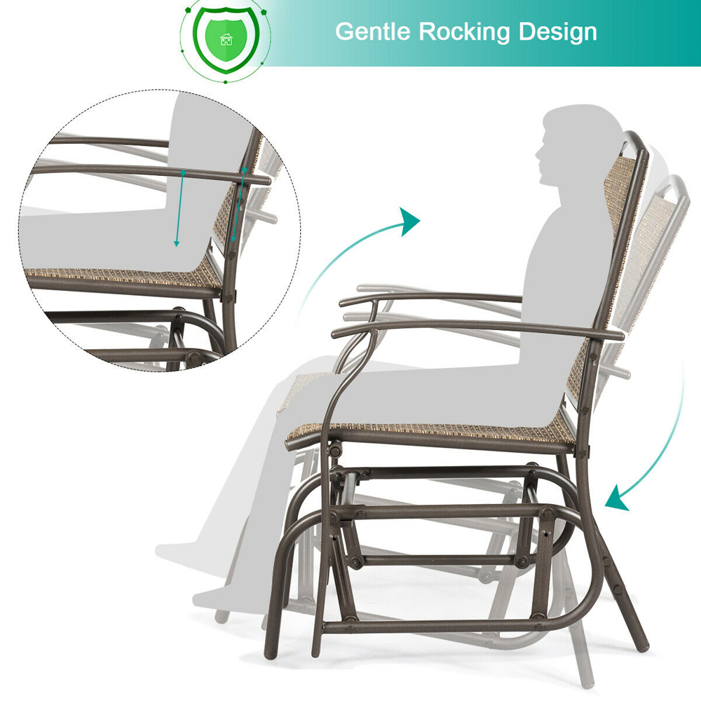 Costway Set of 2 Brown Glider Rocking Garden Chair Image 7