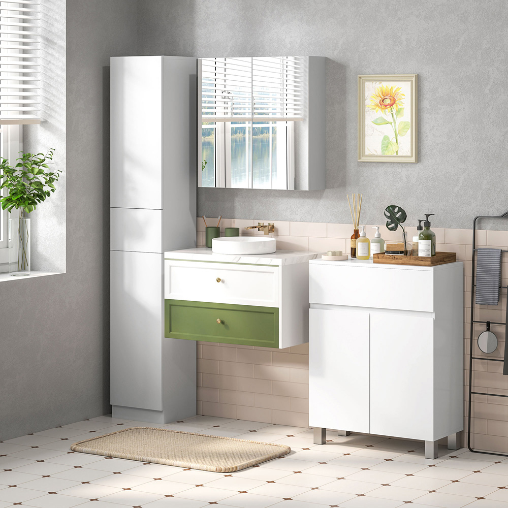 Kleankin 2 Door White Wall Mounted Mirrored Bathroom Storage Cupboard Image 3