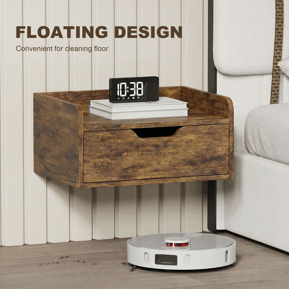 Portland Single Drawer Rustic Brown Floating Nightstand Set of 2 Image 4