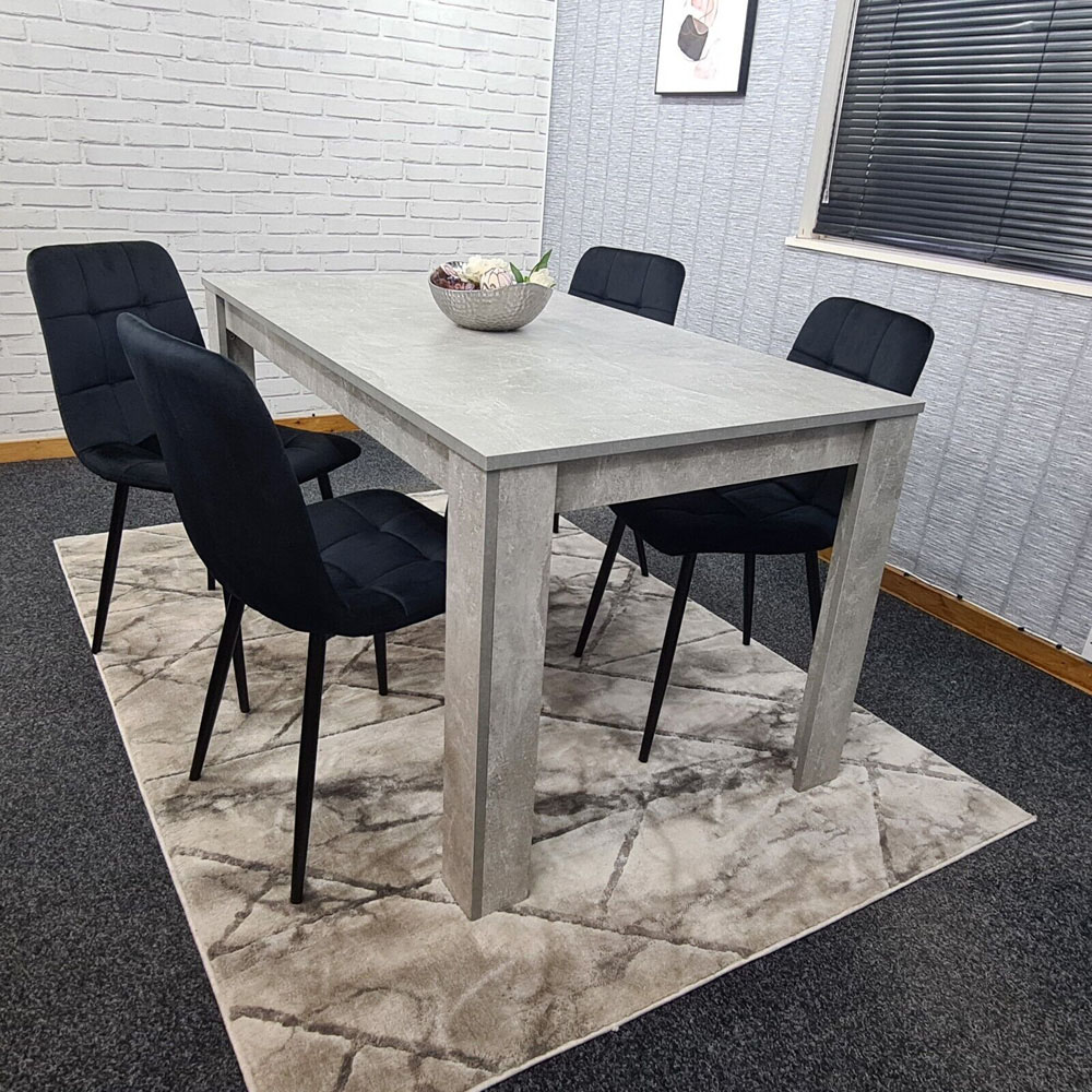 Portland Velvet 4 Seater Dining Set Stone Grey and Black Image 4