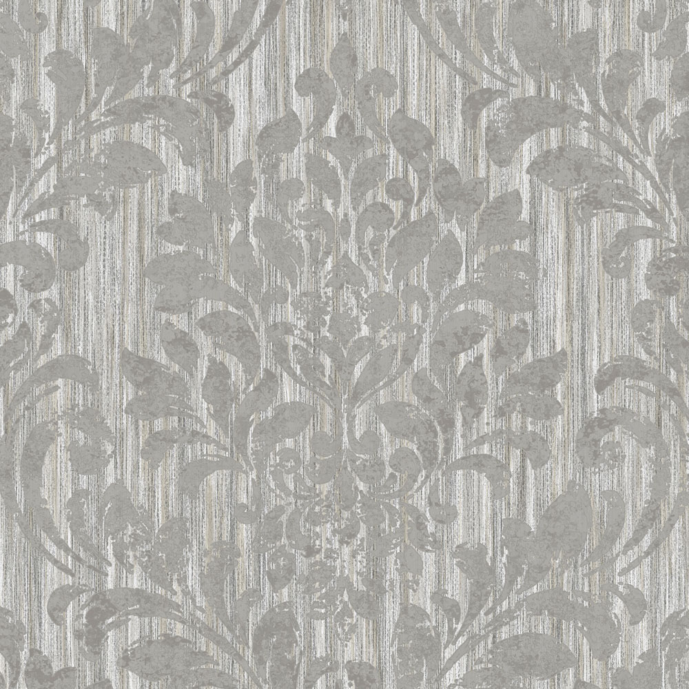 Muriva Theon Ornate Scroll Damask Grey Wallpaper Image 1