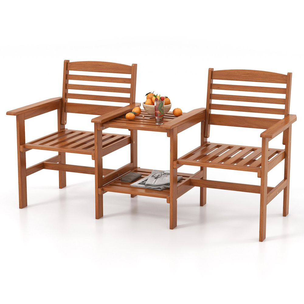 Costway 2 Seater Outdoor Patio Loveseat with Coffee Table and Umbrella Hole Image 3