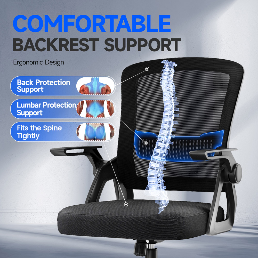 Rattrix Black Swivel Computer Chair with Flip-Up Armrest and Lumbar Support Image 5
