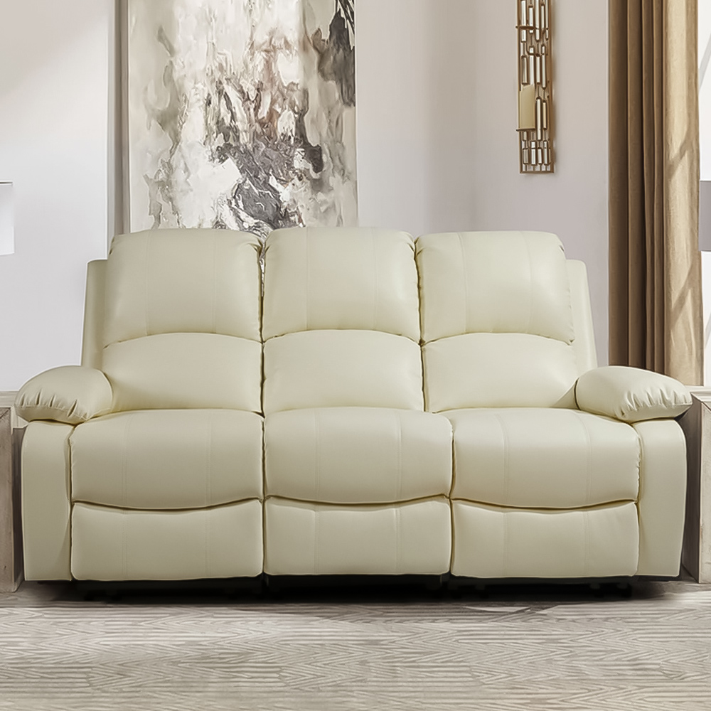 Brooklyn 3 Seater White Bonded Leather Manual Recliner Sofa Image 1