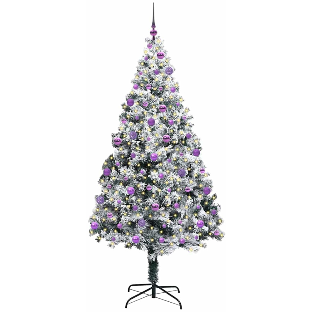 vidaXL Pre-Lit Lilac Baubles White Artificial Christmas Tree 7ft Image 1