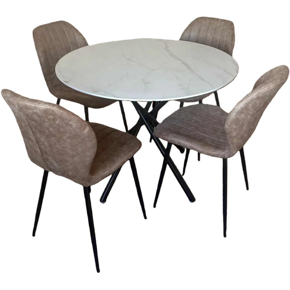 Indoor Living Seattle 4 Seater Tan Jaydn Leather Dining Table Set Image 2