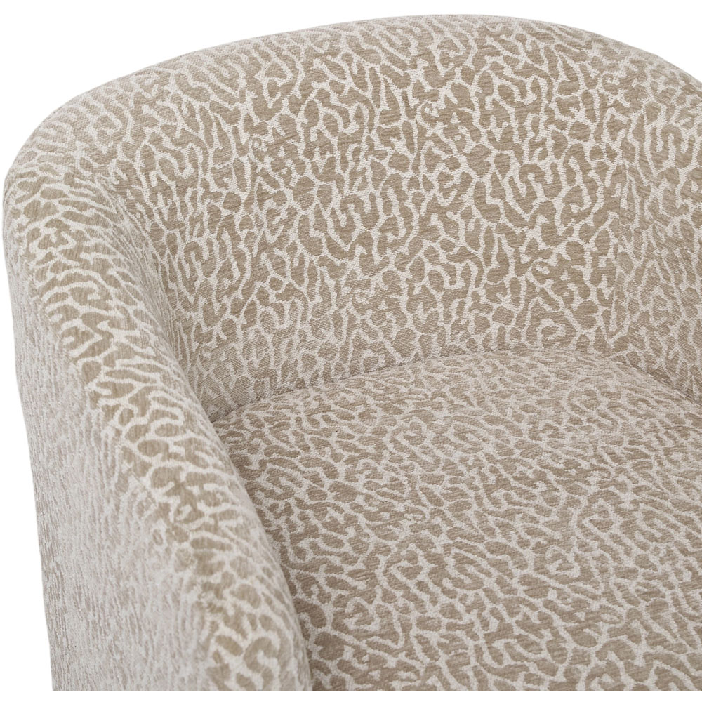 Living and Home Light Brown and White Linen Leopard Print Curved Barrel Swivel Armchair Image 4