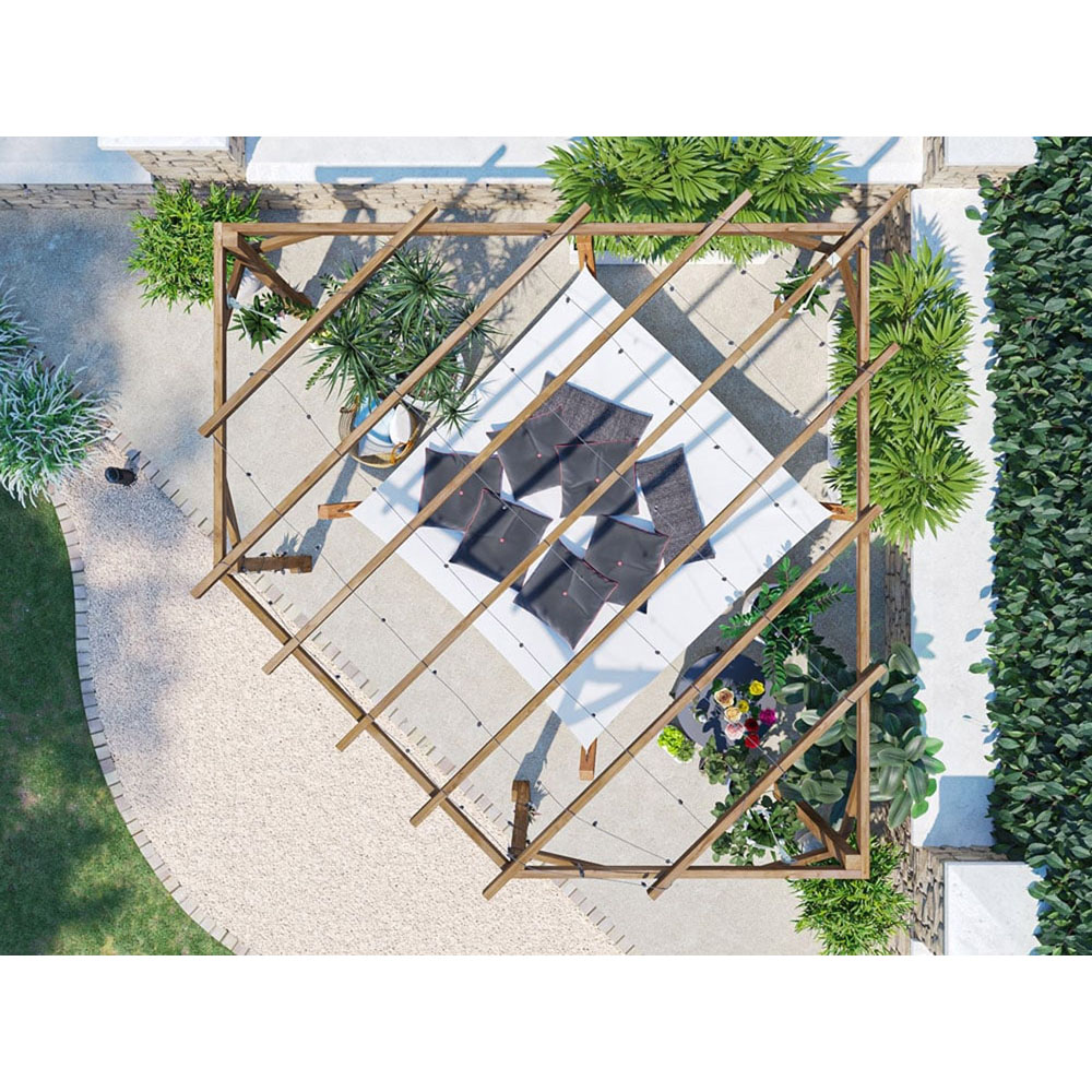 Dunster House Utopia 3 x 3m Brown Wooden Diamond Corner Pergola with Slatted Walls and Trellis Image 4