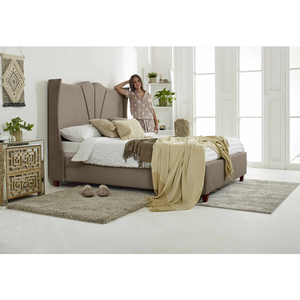 Eleganza Florentine Double Mink Arlington Fabric Bed Frame with Winged Headboard Image 3