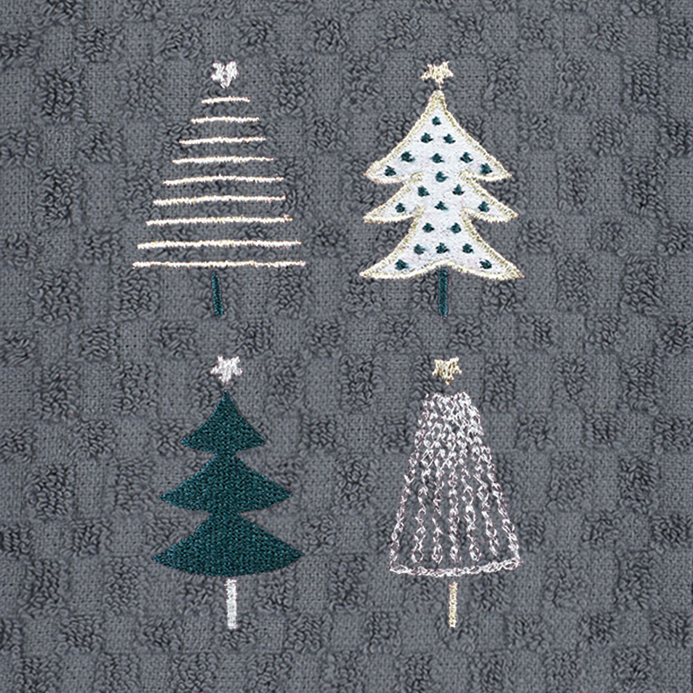 Noel Square Xmas Trees Grey Tea Towel 3 Pack Image 4