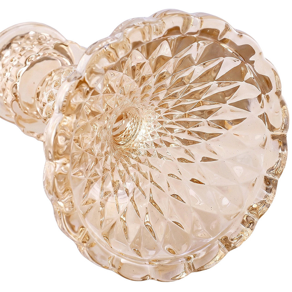 Living and Home Amber Glass Candlestick Holder Set of 2 Image 6