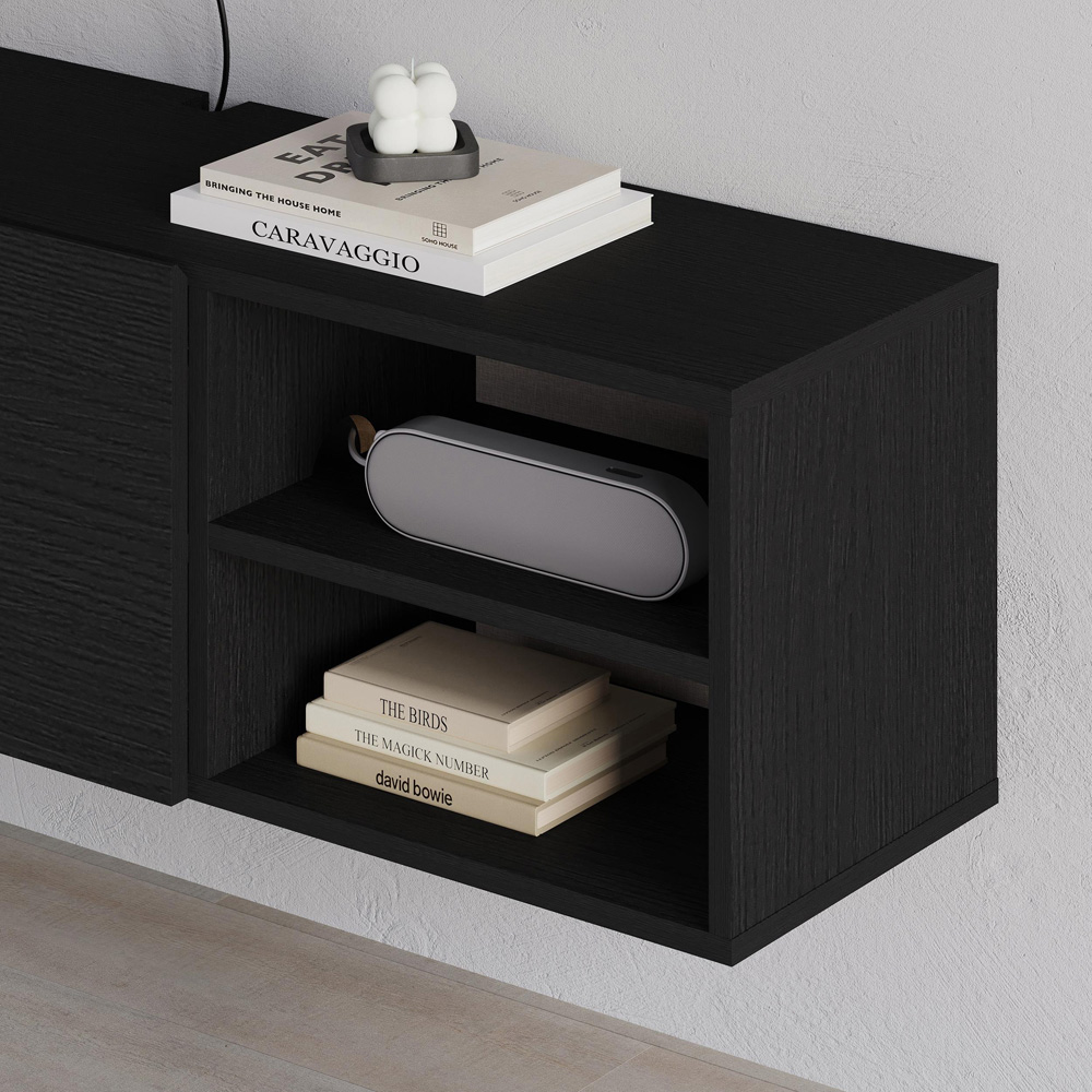 Decortie Conrad 2 Door 2 Shelf Black Wood TV Unit Image 3