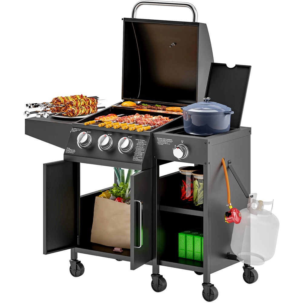 Outsunny 3+1 Burner Gas Barbecue with Storage Cabinet and Shelf 9500W Image 3
