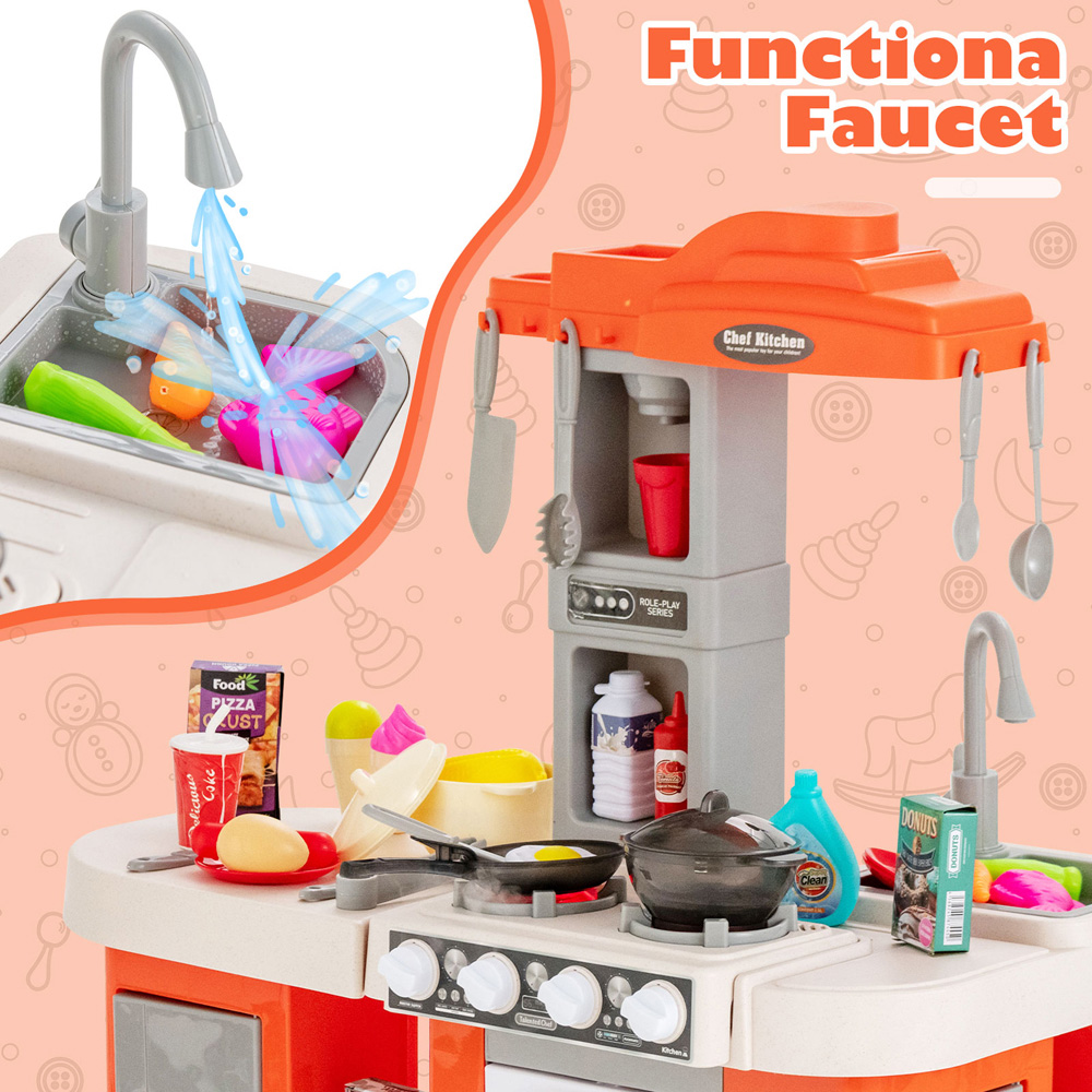 Costway Orange Kids Kitchen Play Set with Lights 67 Piece Image 5