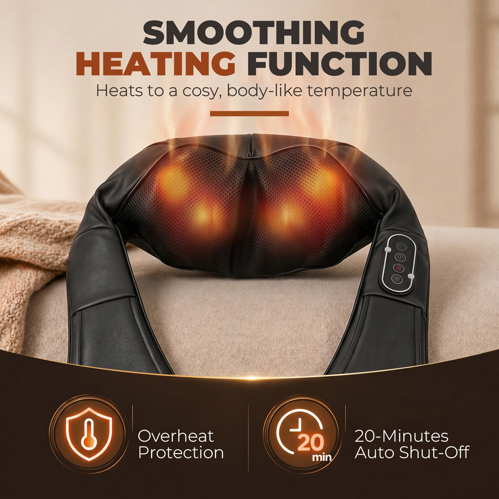 HOMCOM Black Shiatsu Neck Massager with Heat and 3D Deep Tissue Kneading Image 4