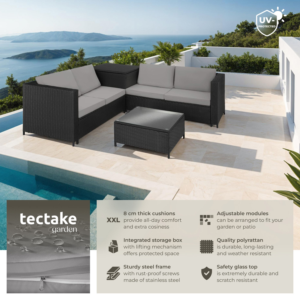 tectake Siena 4 Seater Black and Grey Rattan Garden Lounge Set with Storage Box Image 6