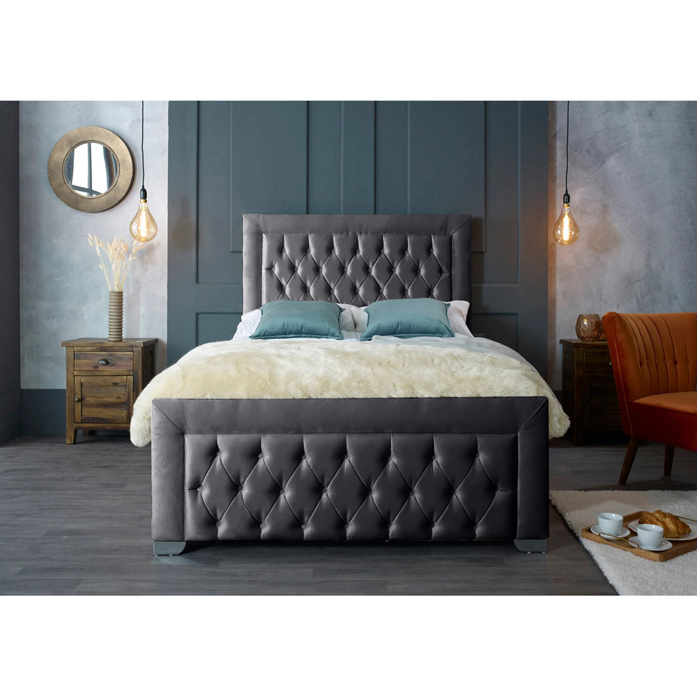 Eleganza Home Gelson Double Steel Plush Velvet Bed Frame with Chesterfield Headboard Image 3