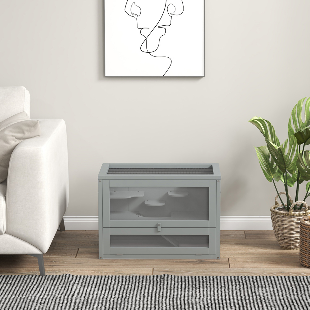 PawHut 2 Levels Wooden Hamster Cage Image 4