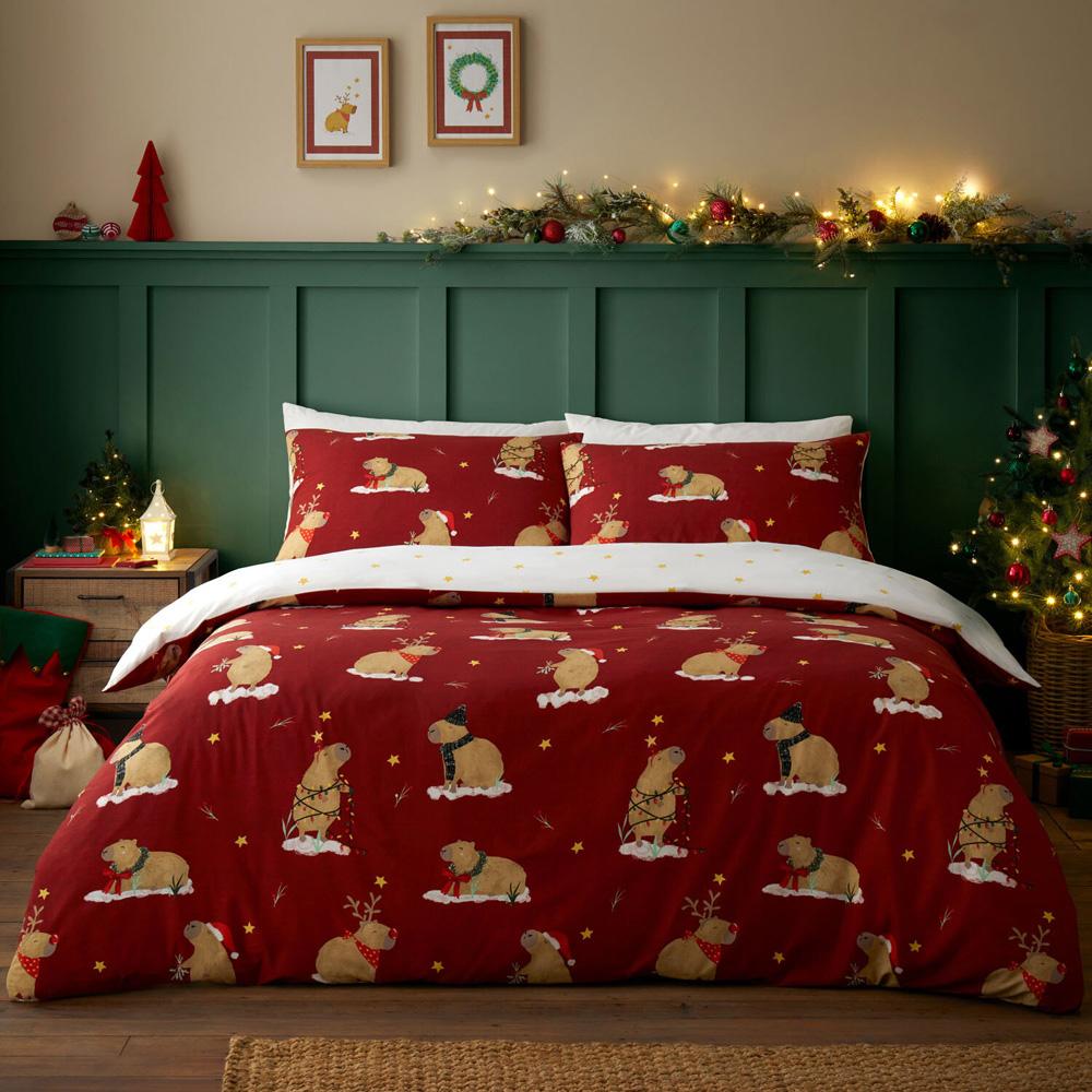 Capybara Christmas Duvet Set Red Double Image 1