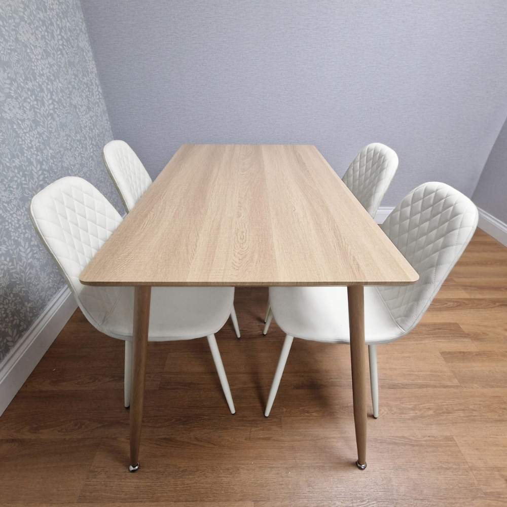 Kosy Koala 4 Seater Faux Leather Wood Dining Set White Image 4