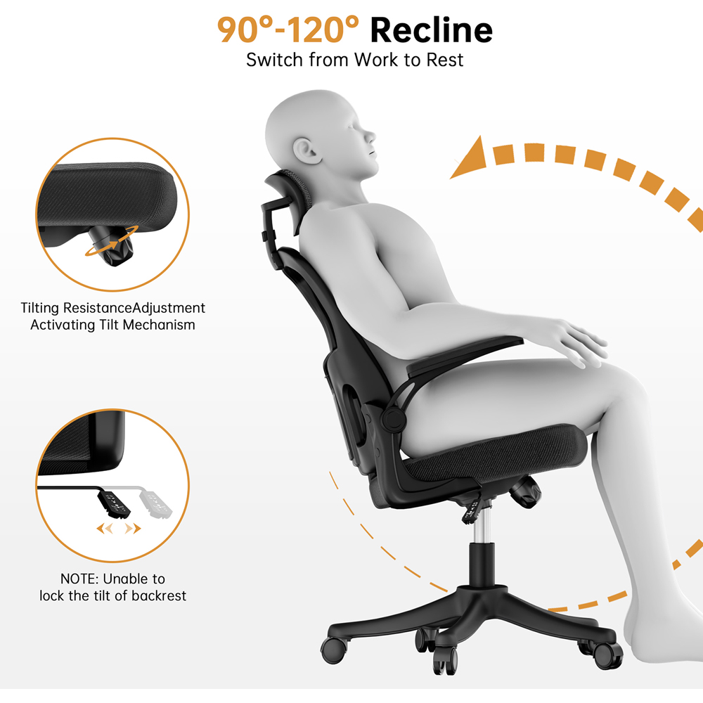 Rattrix Black Mesh Height Adjustable Ergonomic Office Chair with Flip-Up Arms and Lumbar Support Image 4